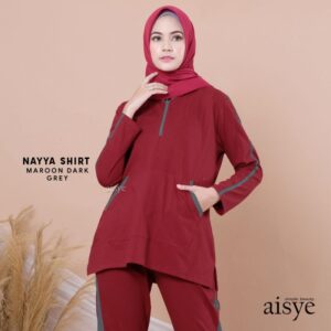 AISYE - NAYYA SHIRT MAROON DARK GREY